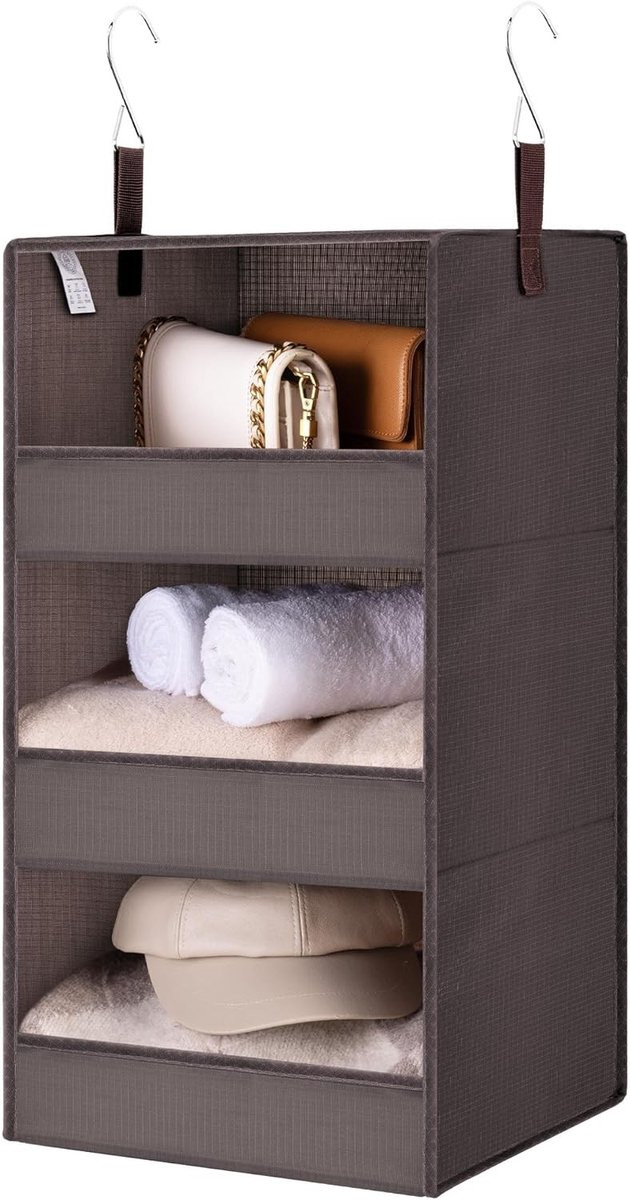 Opvouwbare hangorganizer met 3 planken en 2 metalen haken voor in de slaapkamer of camper