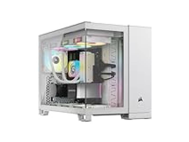 CORSAIR iCUE LINK 2500X RGB Boîtier Petit Tour mATX à Double Chambre – Verre Trempé Panoramique - Connexion Inversée Compatible Avec la Carte Mère – 2x Ventilateurs CORSAIR RX120 RGB Inclus – Blanc