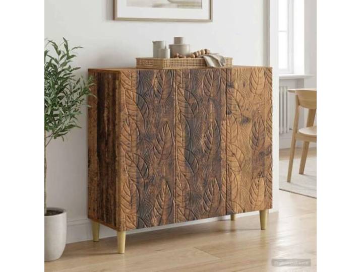 RJPLMFV Anrichte Vintage Holz Ingenieurwesen 89 x 34,5 x 80 cm Füße Eukalyptus, Braun, Regale, Bretter, Türen drehbar 90°, Aufbewahrung für Wohnzimmer