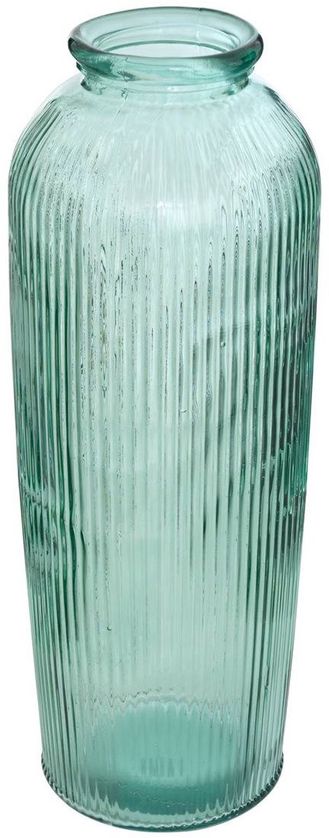 LUZ Hoge geribbelde cilindervormige vaas van gerecycled glas