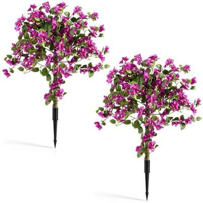 Costway 2 Pack Artificial Bougainvillea Trees with Ground Spike and PE Trunks for Porch