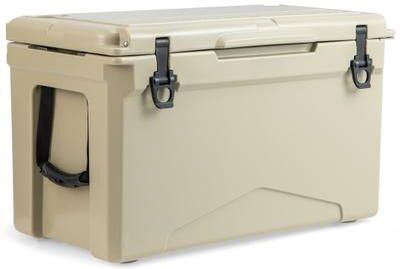 Costway 50 QT Rotomolded Cooler Insulated Portable Ice Chest with Integrated Cup Holders-Tan