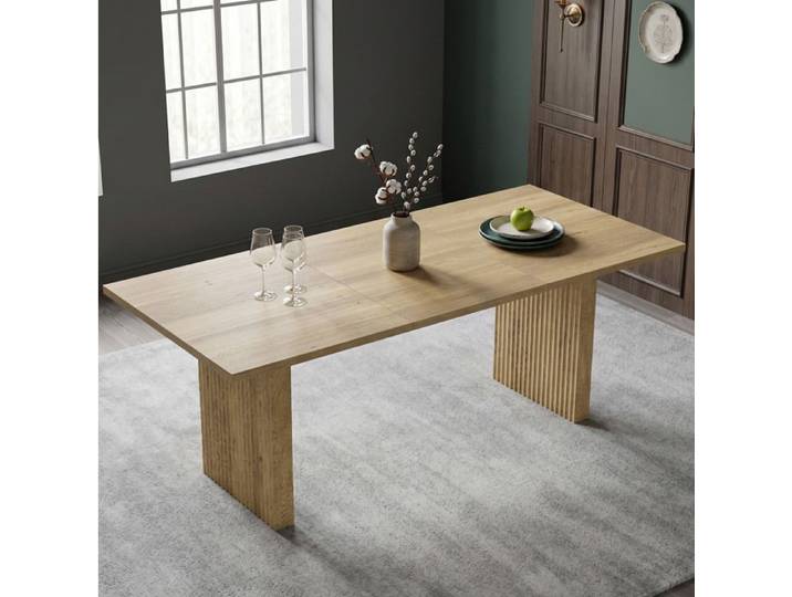 MEULVA table à manger extensible 140-200 cm rectangulaire 6 à 8 personnes MDF décor chêne