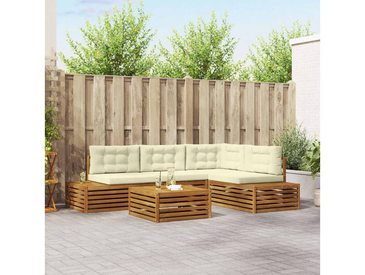 vidaXL Outdoor-Sofagarnitur mit Kissen 5 Stück Natur und Creme