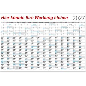 Böttcher-AG Plakatkalender mit Werbedruck, Jahr 2027, Jahresplaner, 14 Monate, 102 x 68 cm (B1), 100 Stück