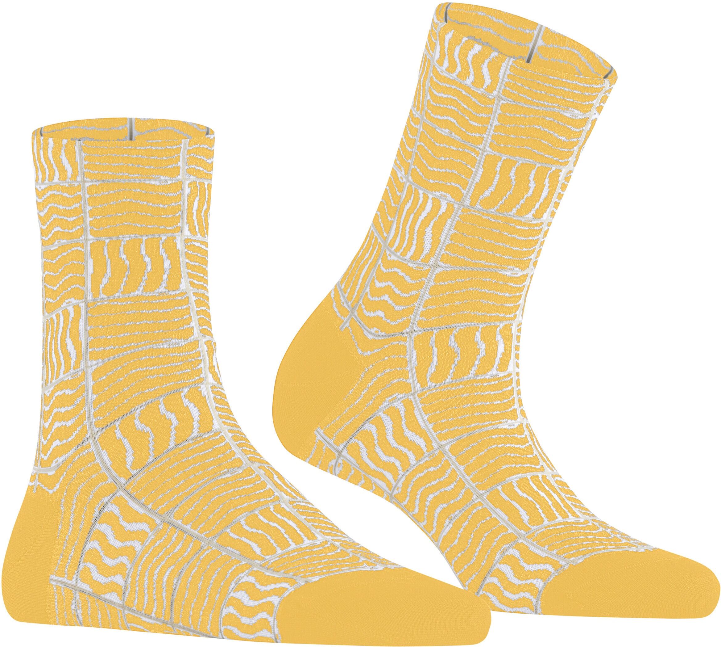 Socken FALKE "Coast Tile", Damen, Gr. 39-42, gelb (banana (1333)), Obermaterial: 75% Baumwolle CO. 23% Polyamid PA. 2% Elasthan EL., glatt, Socken Socken