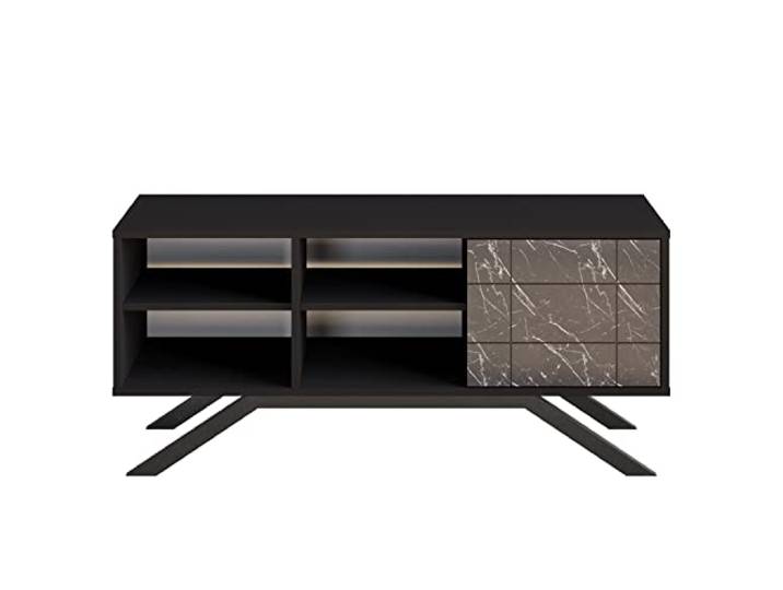 Moderner TV-Ständer mit Metallbeinen, Schwarz-Marmor-Optik, 130 cm 100% melaminbeschichtet, 18 mm stark, zur Wandmontage, stilvoll und funktional