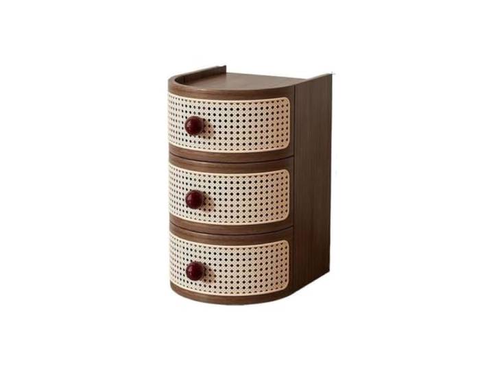 LXLAEOANG Gebogener Nachttisch Aus Walnussholz Mit Stauraum Rattan-Schubladen aus rundem Holz, platzsparende Schlafzimmerdekoration(3 Pumps Walnut)