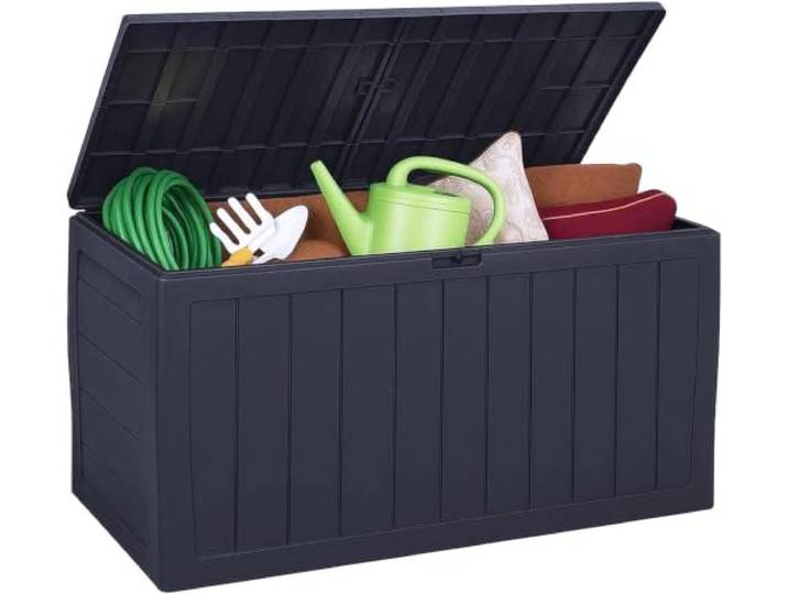 Deuba Coffre de Rangement Extérieur 270L Noir Malle de Jardin\, Etanche avec roulettes\, boà®te de rangement terrasse balcon\, malle extérieure 117x45x57 cm