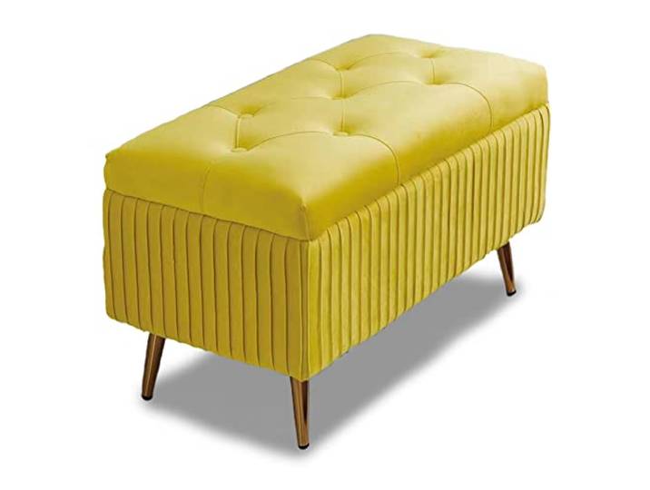 BAKAJI Samt Sitzbank, Rechteckige Polsterbank Schminkbank Mit Stauraum, Truhenbank, Gepolsterter Aufbewahrungsbox, Metallbeine, Schlafzimmer, Wohnzimmer, Flur, 80 x 40 x 45 cm, (Ocker)