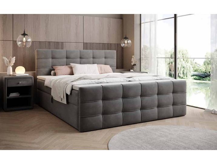 Boxspringbett Luxor Samt mit Stauraum - 80x200 - Salbei - H4 (100kg+) - Luxusbetten24