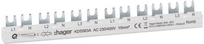 Hager Barre de phase 12 modules 63A L1N-L2N-L3N-L1N KDS563A (KDS563A)