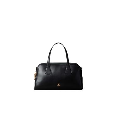 Handtasche CALVIN KLEIN "CK MEDIUM BOWLING BAG", Damen, Gr. B/H/T: 33cm x 19,5cm x 13cm, schwarz, Lederimitat, Polyester, Taschen Handtasche, Henkeltasche, Tragetasche mit CK-Logo