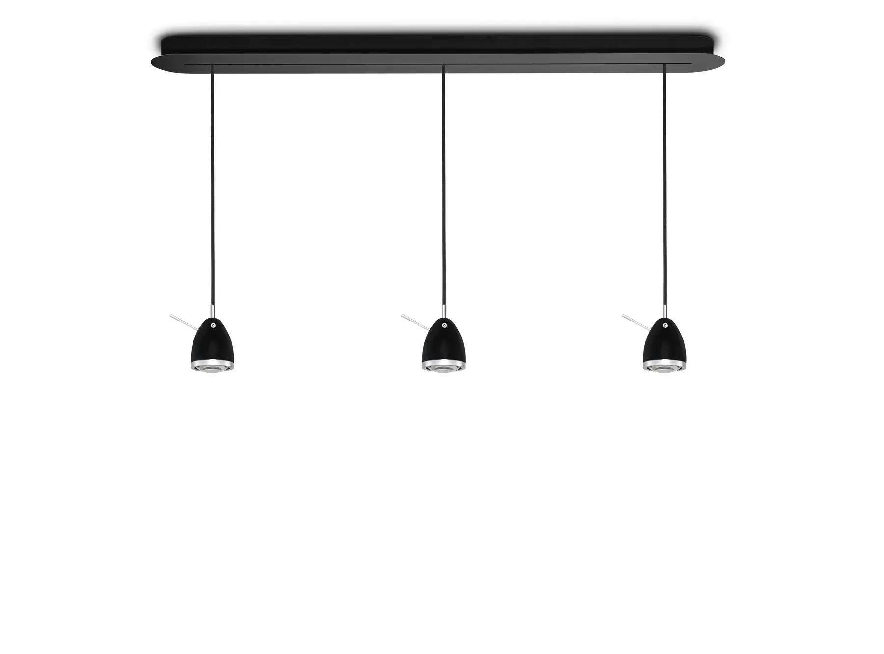 Less´n´more YLUX LED-3er-Pendelleuchte, Schiene 119 cm, Kopf Schwarz, Dali Y-3PL-1190-D-KSM 4251908544752