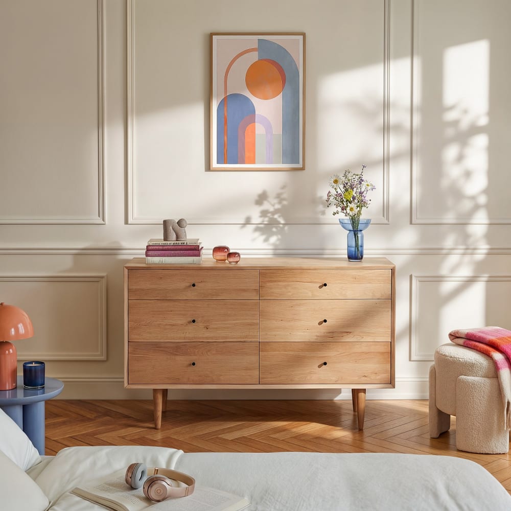 Habitat Commode 6 tiroirs en chêne massif - naturel Marron 140x86x45cm