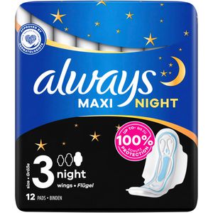 always Damenbinden Maxi Night, Größe 3, mit Flügeln, 12 Stück