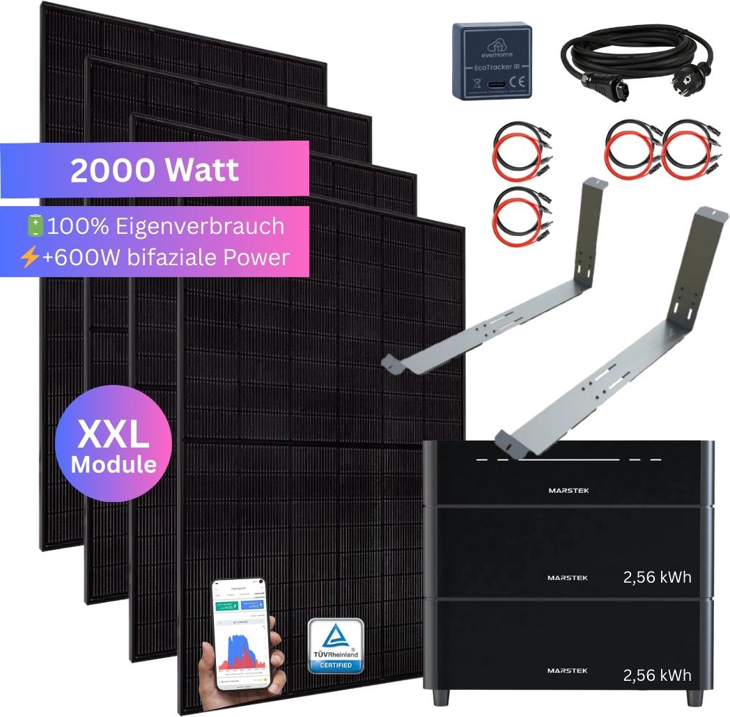 MyVoltaics 2000 Watt Balkonkraftwerk SET MIT SPEICHER Marstek Venus D 5,12 kWh, Halterungen & Smartmeter, Stecker PV Solaranlage