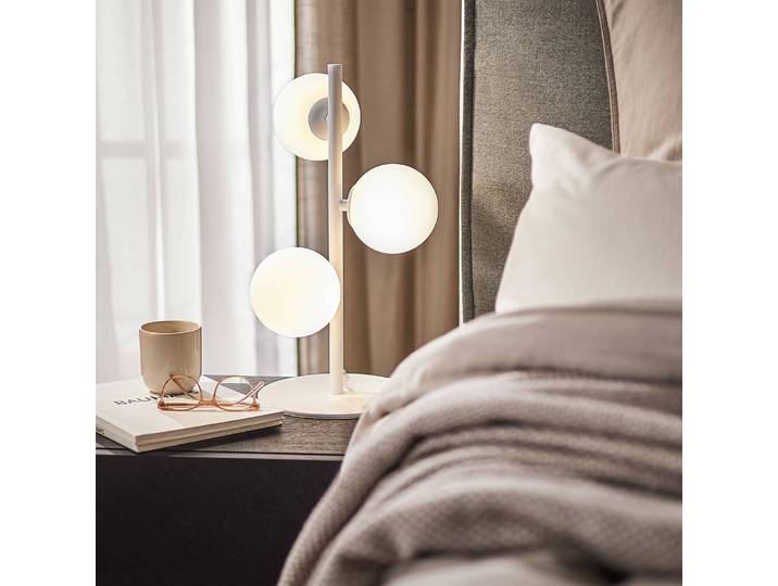 Lampe de table Ø 28cm Blanc/Blanc Verre dépoli, fer G9