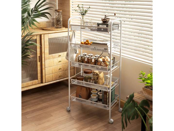 HOMCOM Chariot Cuisine 5 Niveaux Acier Blanc 45x26.5x106 cm