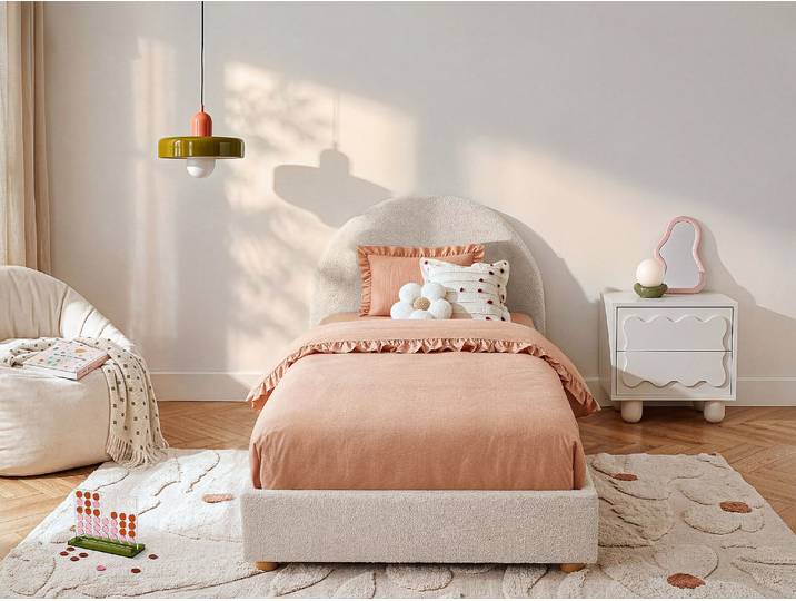Bett mit Bettkasten - 90 x 190 cm - Bouclé-Stoff - Cremefarben - LIRIMO