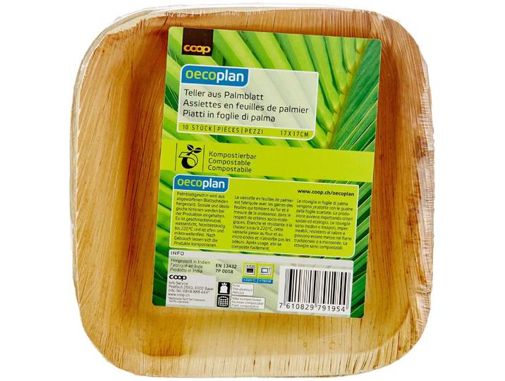 Oecoplan Palmblatt Teller 17cm quadratisch 10 Stück