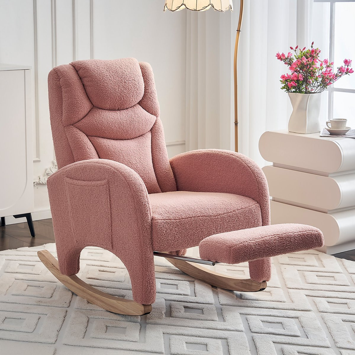 Sweiko Schommelstoel Relaxfauteuil met voetsteun - Teddy - Roze