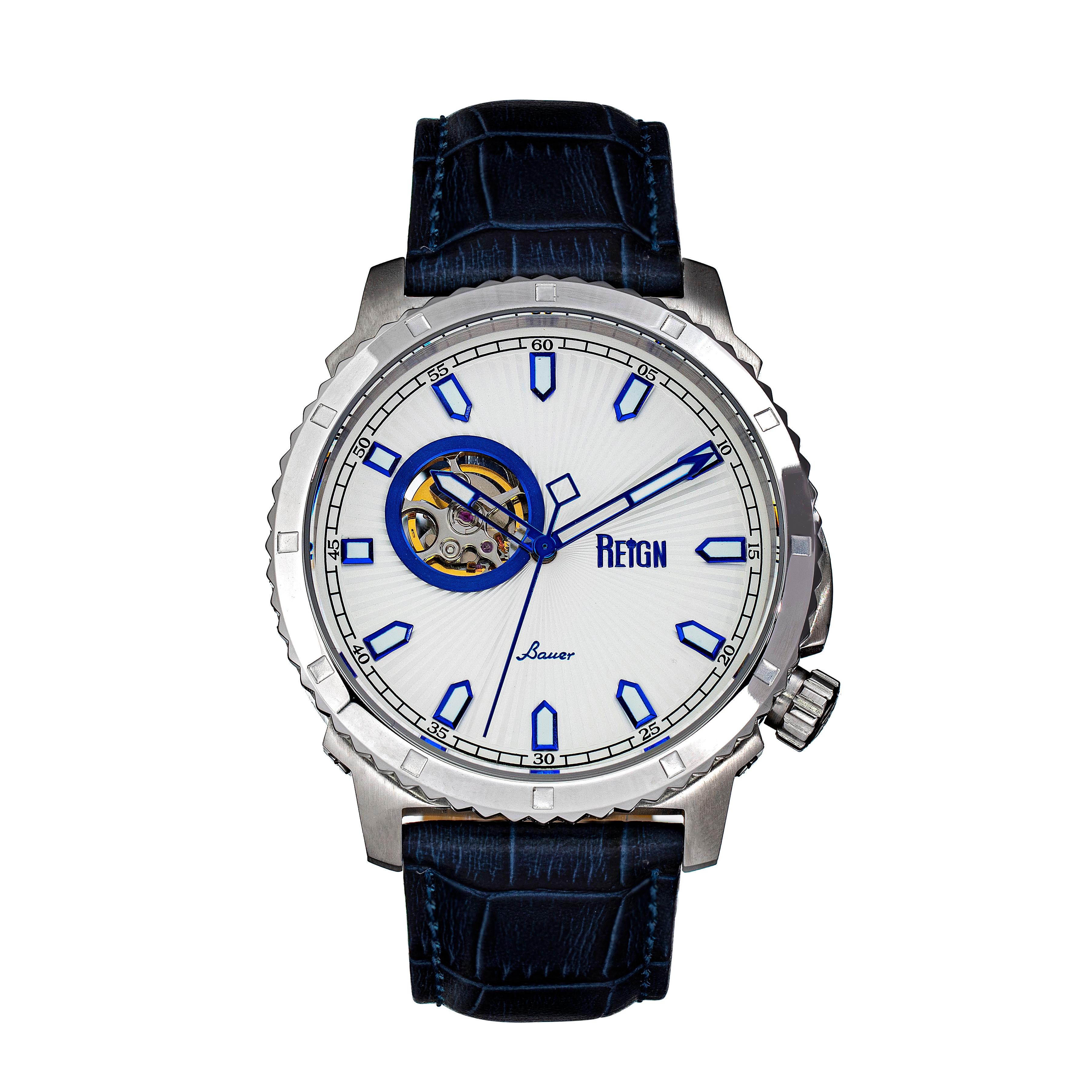 Reign Bauer automatisch semi-skelet lederen band horloge
