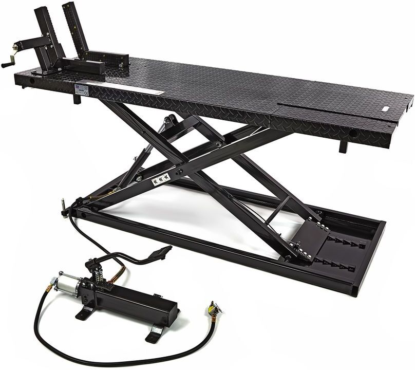 HBM Motorradhebebühne 200 x 71 cm, hydraulisch, pneumatisch, schwarz