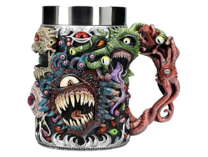 Figuren Shop GmbH Bierkrug Dungeons & Dragons Krug – Beholder Figur Fantasy Bierkrug 600 ml, Kunststein (Polyresin), Edelstahl