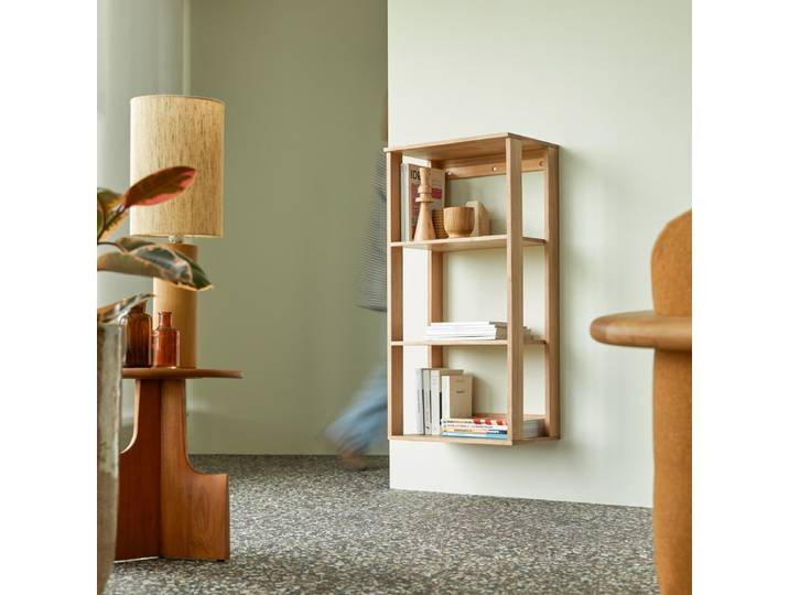 Wandregal aus massivem Hevea, Eichefarben - Natur - Rubberwood