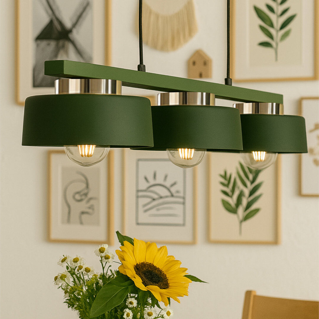 Latitude Run 3 - Light Drum Pendant Green 20cm H X 75cm W