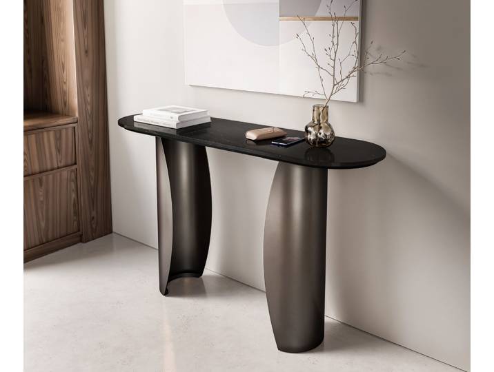 Console Solena 135x40 cm marbre noir argenté métal Black Antique