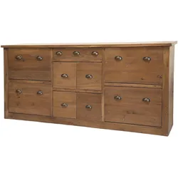 Chic Antique Schuhschrank Kommode mit Schubladen, H90 x L190 x B40 cm, natur