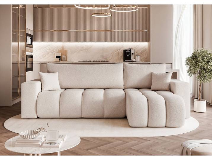 yourhouse24 Ecksofa OLI L (248 cm) – Tiefe Steppung, Trend-Bouclé & Schlaffunktion, Seite universal