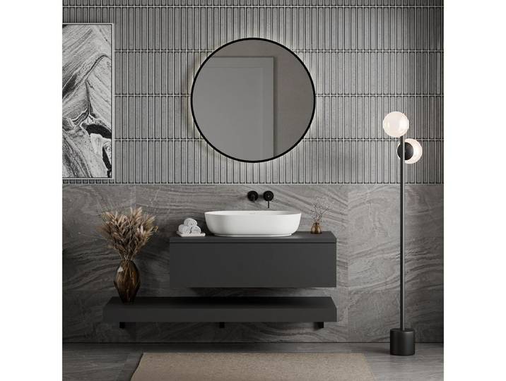 Bernstein Badmöbel-Set JUVIA Compact, (Badmöbel-Set, 5-St., Unterschrank 100 cm, Konsole 140 cm, 3 Träger, ohne Waschbecken), Konsole 140 cm, Schrank 100 cm, ohne Becken, Push-to-Open, Soft-Close