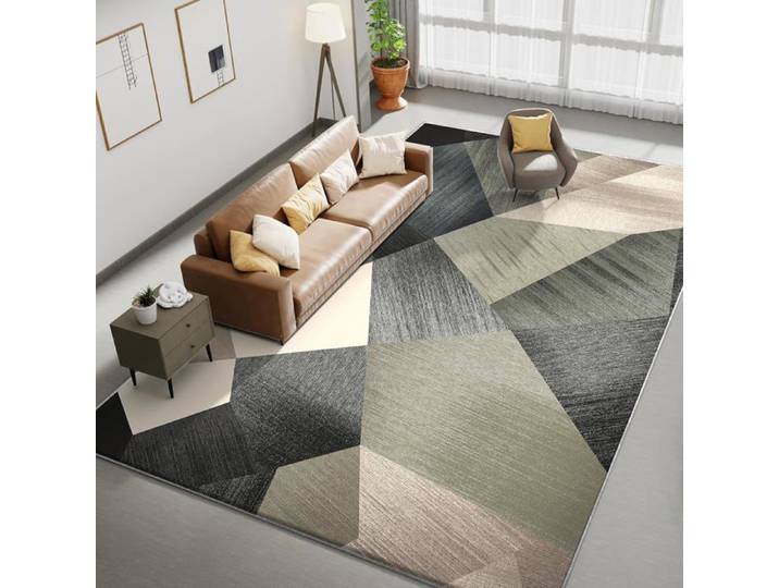 Grand Tapis Salon 160x230cm Moderne Lavable en Machine Vert Tapis Mousse 10mm Épais Grand Lavable à Poil Court Géométrique Doux