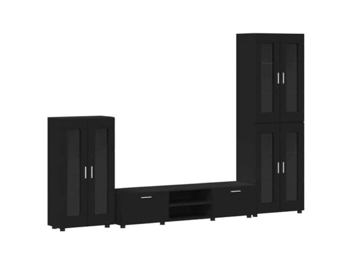 TV-Schrank, Schwarz, 3-teilig, aus Holz, mit Stauraum für Wohnzimmer Minimalistisches Design, matte Oberfläche, geräumige Fächer, Innengebrauch, einfache Pflege, moderner Stil