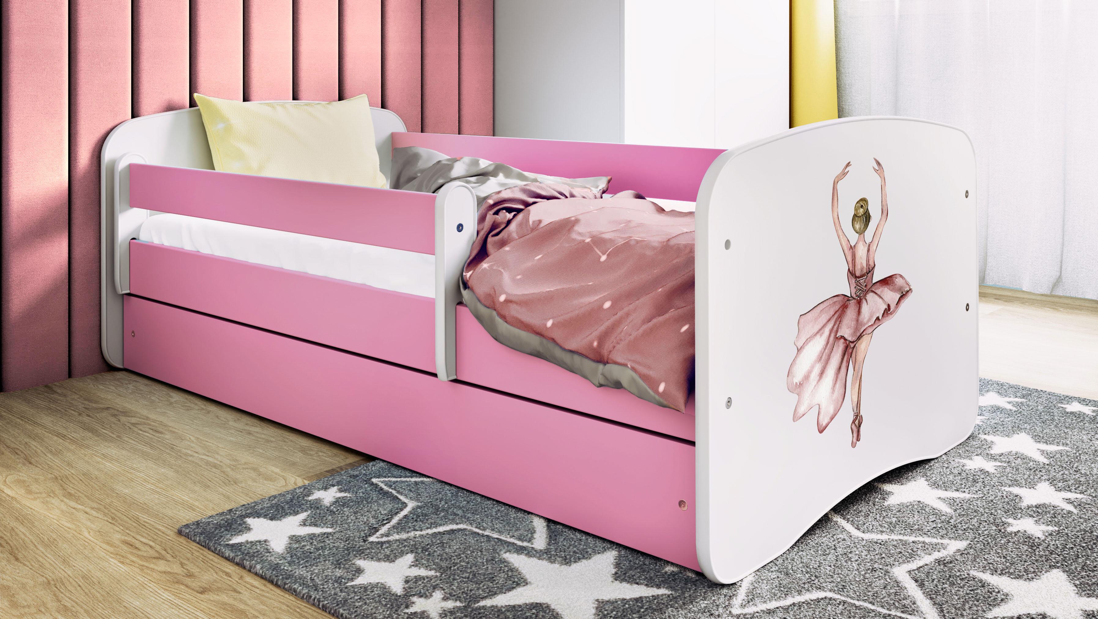 Kinderbett Jugendbett Tänzerin 70x140, 80x160, 80x180 cm - Komplettset mit Schublade & Rausfallschutz