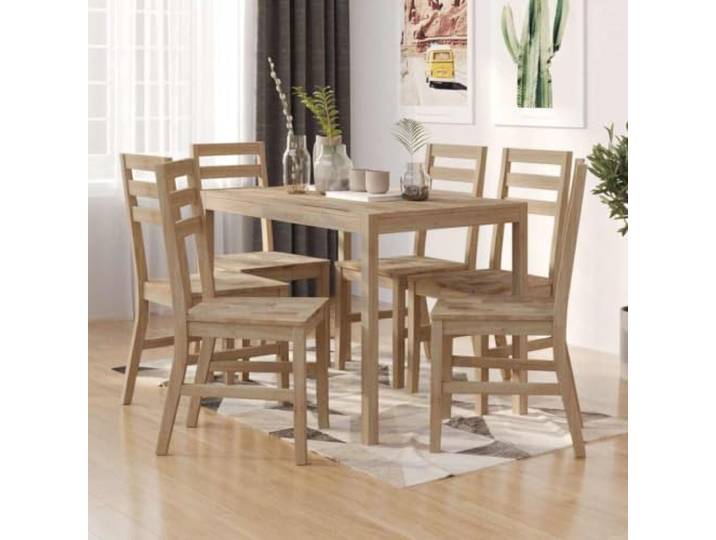 HGFDSAWE 7-TLG. Essgruppe Massivholz Akazie, Esstisch & 6 Stühle, Braun Robustes Hartholz, Gebürstete Oberfläche, Platzsparendes Design