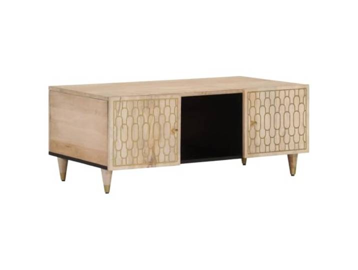 HEFZGDB Massivholz Couchtisch Mango 100x54x40 cm mit Stauraum und Tür - Handgeschnitztes Design für Wohnzimmer - Robuster Beistelltisch aus Tropenholz