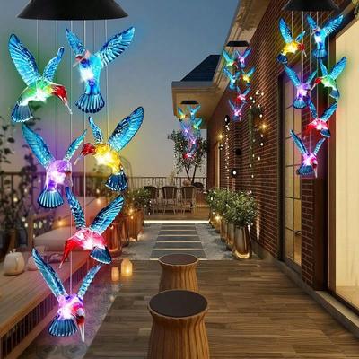 Uplift Treasures Hummingbird Solar Wind Chime Light, Color Changing LED Lantern For Garden Ambiance Hummingbird Solar Wind Chime Light, Color Changing LED Lantern For Garden Ambiance
