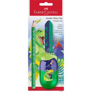 Faber-Castell Schreibset Jumbo Dino Set, 3-teilig, Bleistift Härte HB, Radiergummi und Spitzer