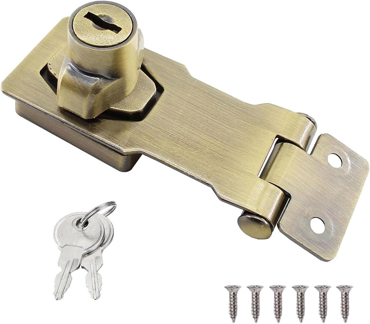 Hasp Lock met Sleutels - Draaiknop Grendel voor Kastdeuren - Brons - 4 inch