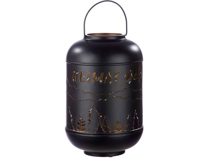 Kerzenlaterne GILDE Heimat Gefühl, mit ausgestanztem Motiv , schwarz, H:49cm Ø:29cm, Metall, Kerzenhalter, Kerzenlaterne, Kerzenhalter aus Metall, Laterne, Weihnachtsdeko