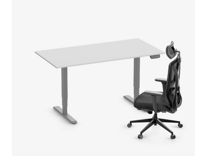 PRIMUS Schreibtisch + Stuhl VITA MESH Grau Hoch, Sitzhöhe 52 - 64 cm 160x80 Lichtgrau