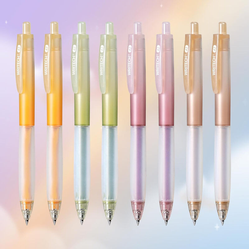 WRITECH intrekbare gelpennen met zwarte inkt, 0,5 mm, 8 stuks met kleurverloop en zachte grip