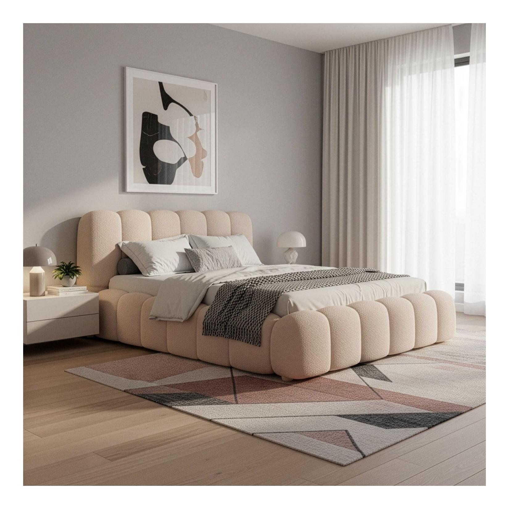 Juskys Polsterbett Catania - Bubble Design mit Bouclé & gepolstert - 140 x 200 cm - Beige