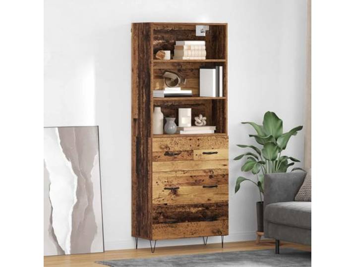 Modernes Highboard aus Holzwerkstoff mit Metallfüßen, Elegantes Highboard mit Stauraum, Praktischer Schrank mit Türen für Ordnung, Modernes mit Wandhalterung, Weißes fürs