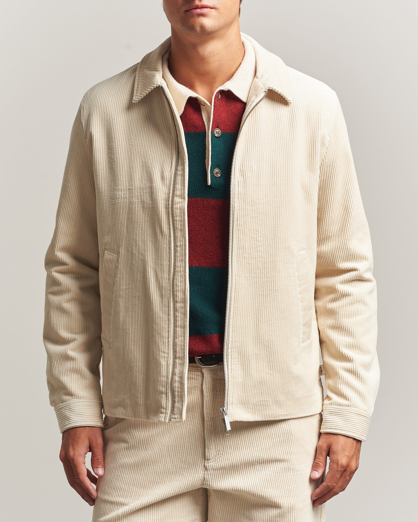 Les Deux Corduroy Zipper Coach Jacket Ivory men M Hvid