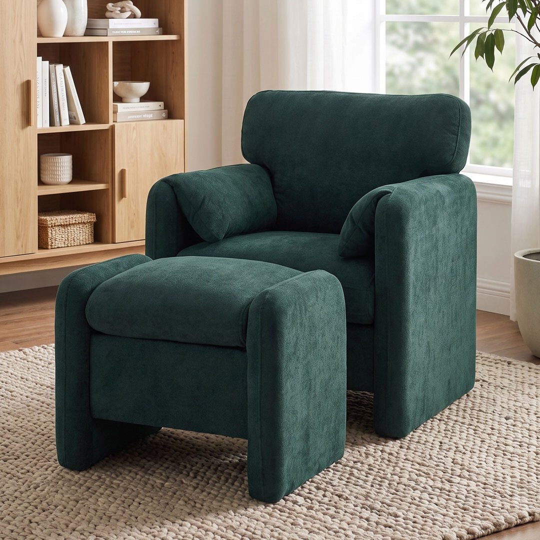 17 Stories Upholstered Chenille Accent Chair Green 83cm H X 77cm W X 77cm D